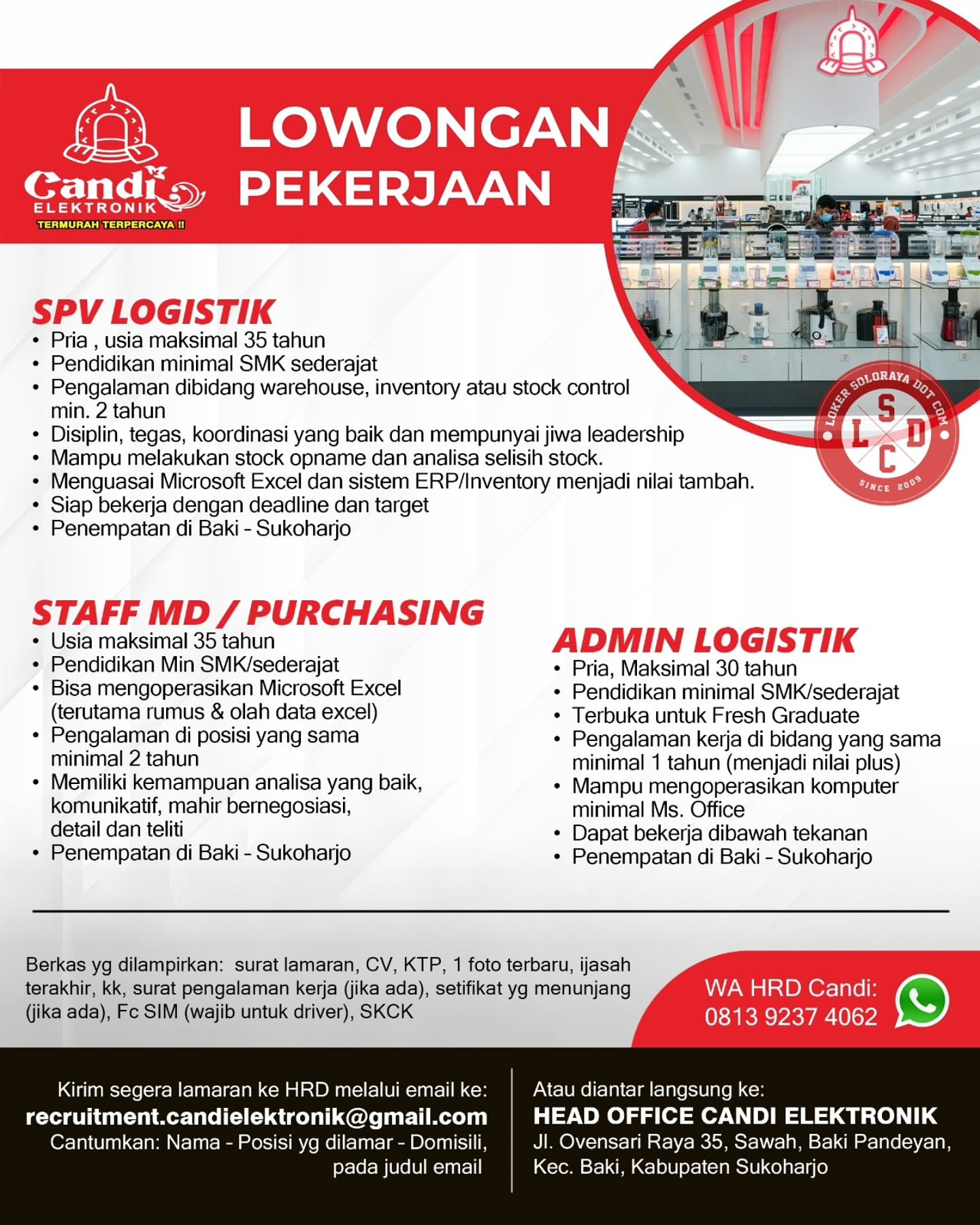 Poster Lowongan Kerja Candi Elektronik Slide 1