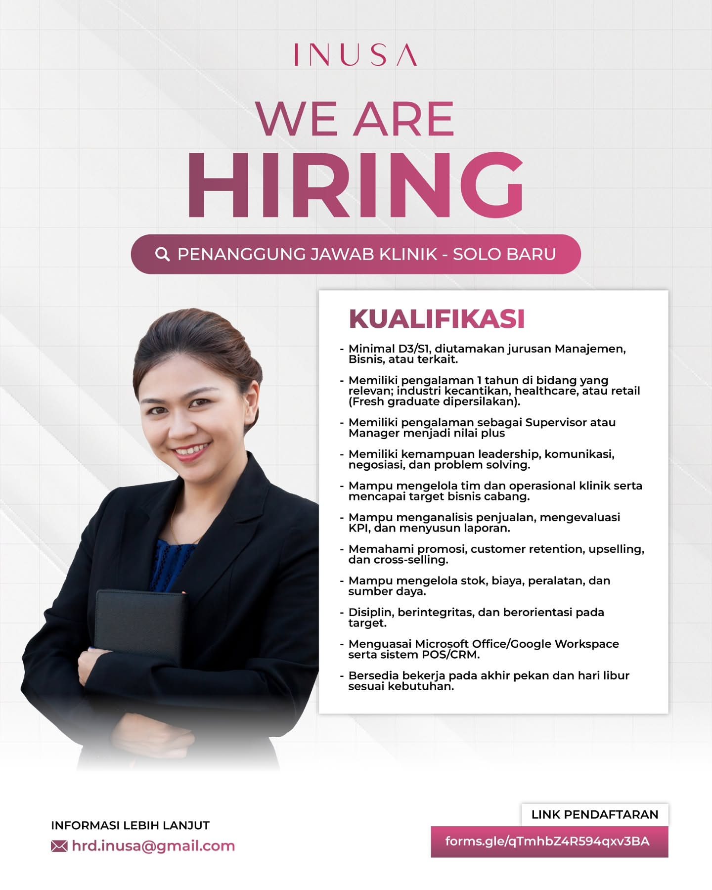 Poster Lowongan Kerja INUSA Klinik Slide 1
