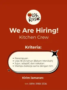 Lowongan Kerja Kitchen Crew di Olah Rasa (Stadion Trikoyo, Klaten)