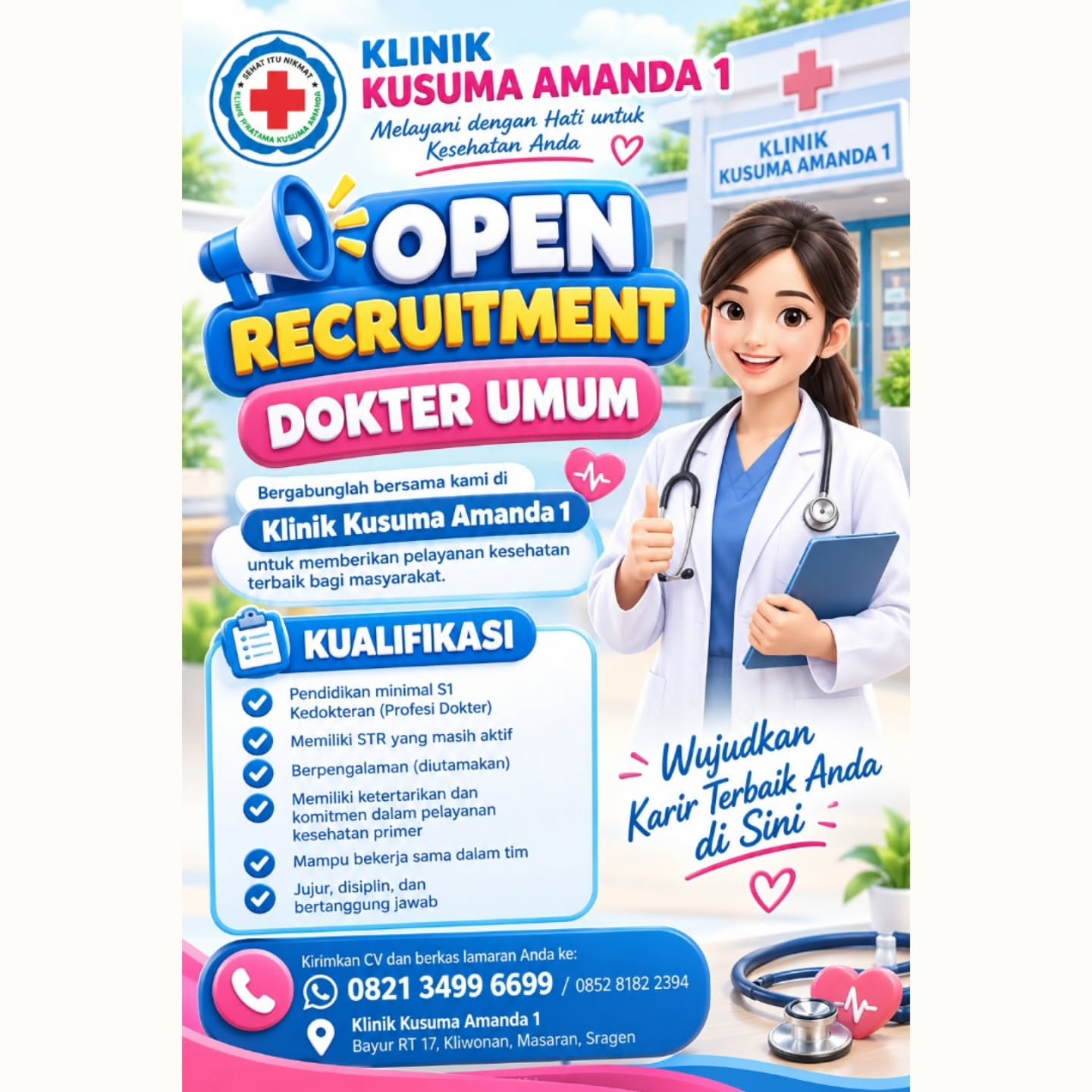 Poster Lowongan Kerja Dokter Umum - Klinik Kusuma Amanda 1