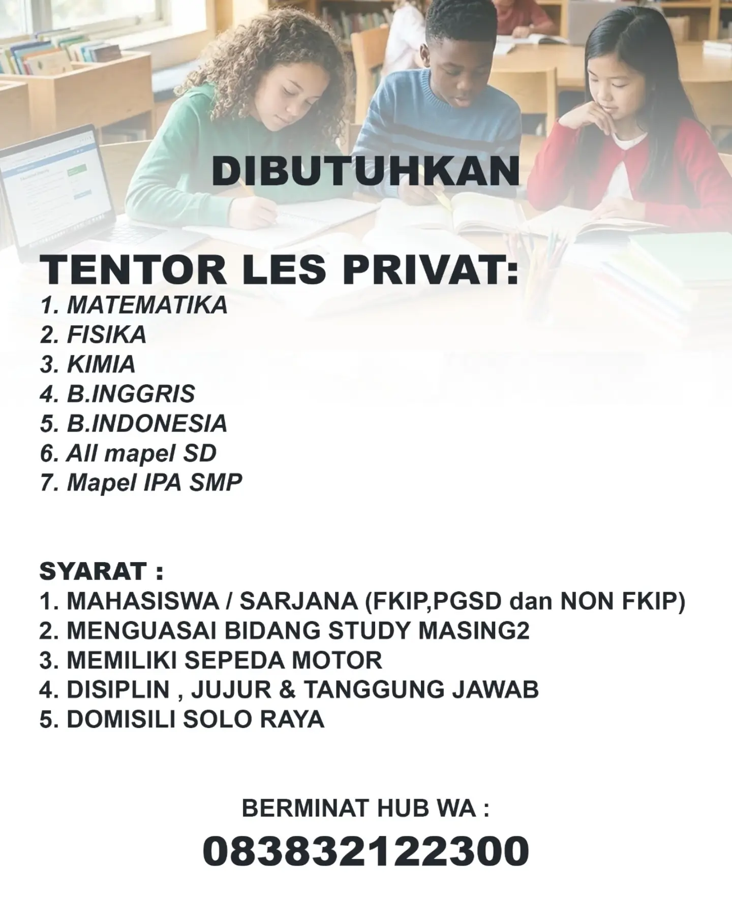 Poster Lowongan Kerja Tentor Les Privat - Les Privat Solo Raya