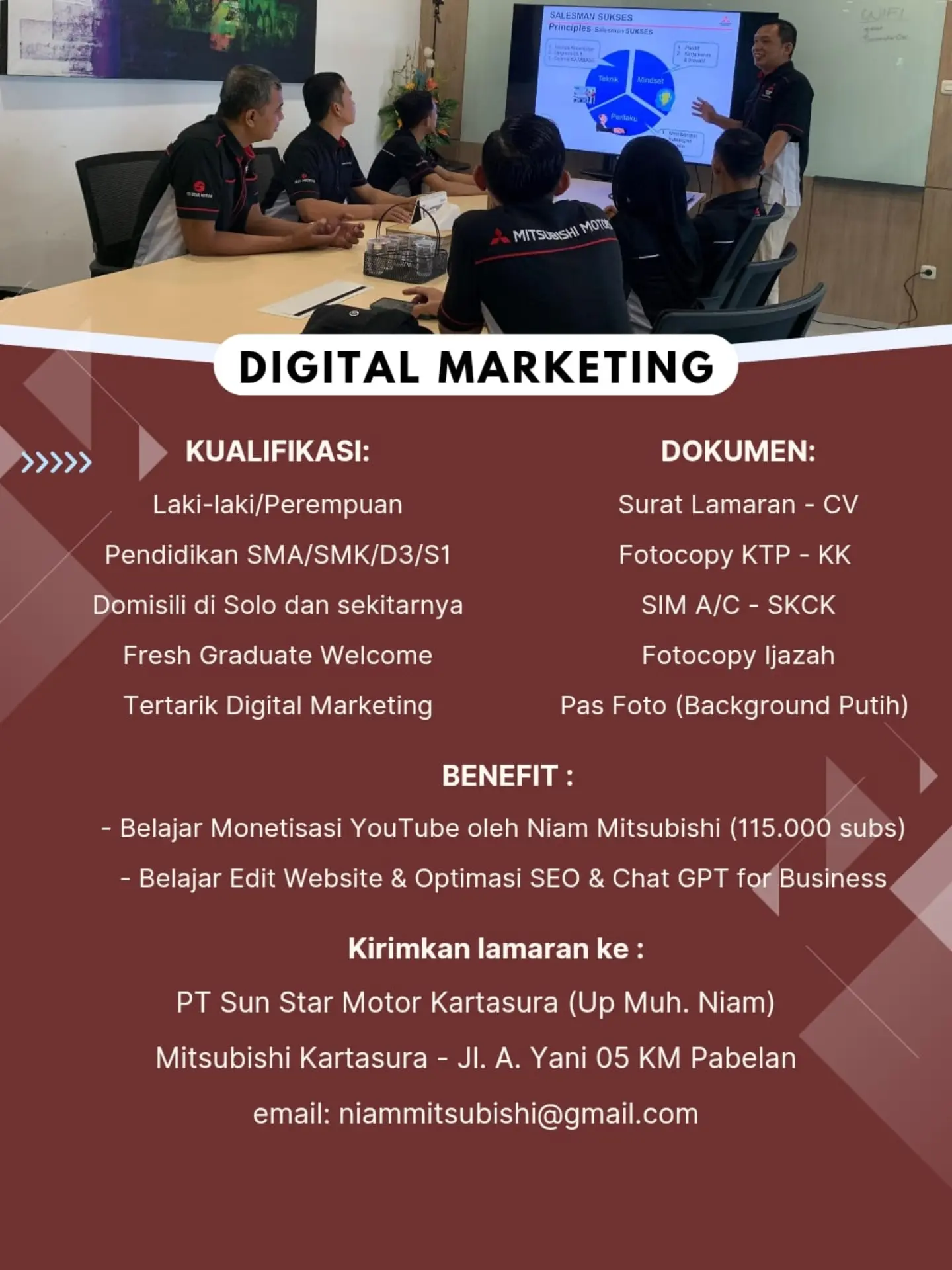 Poster Lowongan Kerja Digital Marketing - PT Sun Star Motor Kartasura