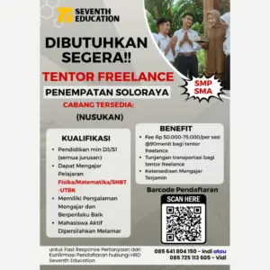 Lowongan Kerja Tentor Freelance (Fisika, Matematika, SNBT-UTBK) di Seventh Education (Solo (Nusukan))