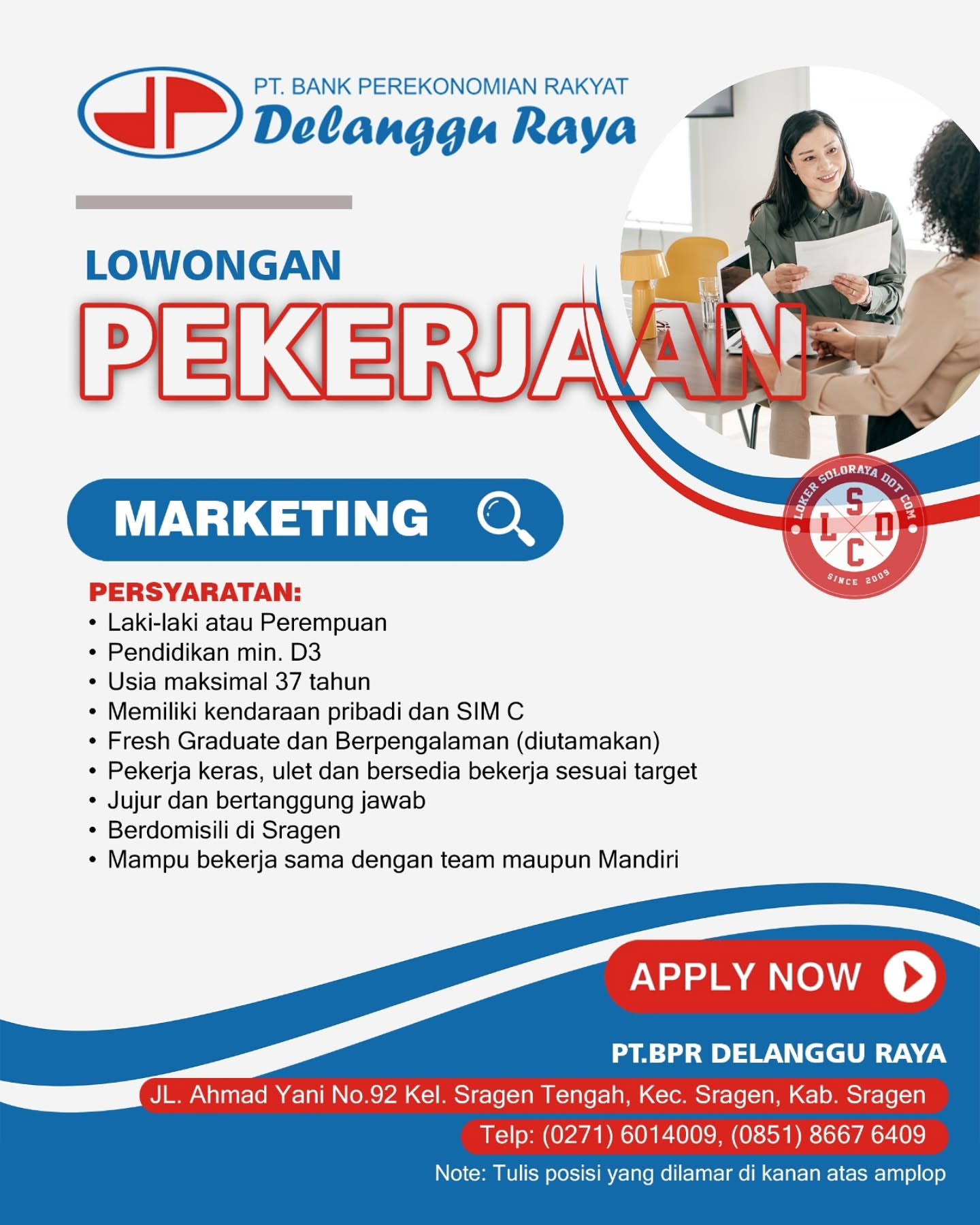 Poster Lowongan Kerja PT BPR Delanggu Raya Slide 1