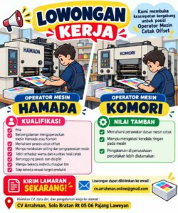 Lowongan Kerja di CV Ar-Rahman (Operator Mesin Hamada & Operator Mesin Komori) – Solo