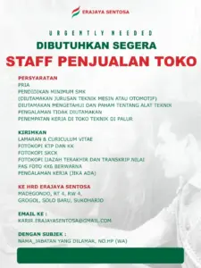 Lowongan Kerja STAFF PENJUALAN TOKO di ERJAYA SENTOSA (Palur, Sukoharjo)