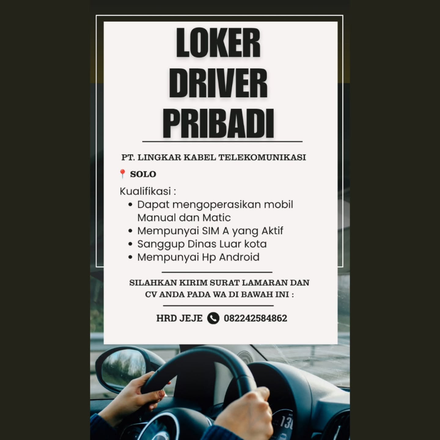 Poster Lowongan Kerja PT Lingkar Kabel Telekomunikasi Slide 1