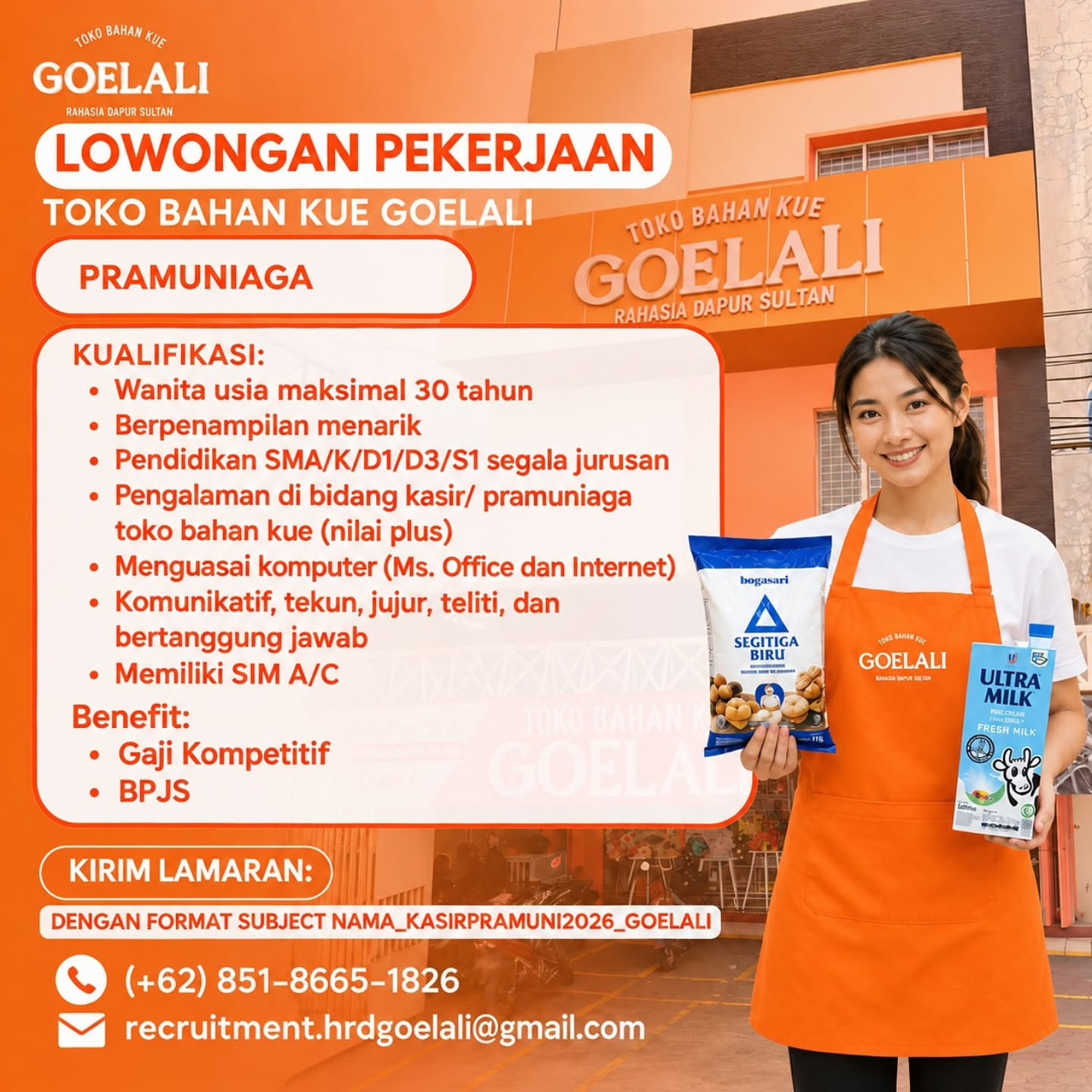 Poster Lowongan Kerja Pramuniaga - Toko Bahan Kue Goelali