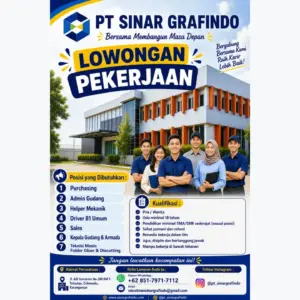 Lowongan Kerja di PT Sinar Grafindo (7 Posisi (Purchasing, Admin Gudang, dll)) – Karanganyar