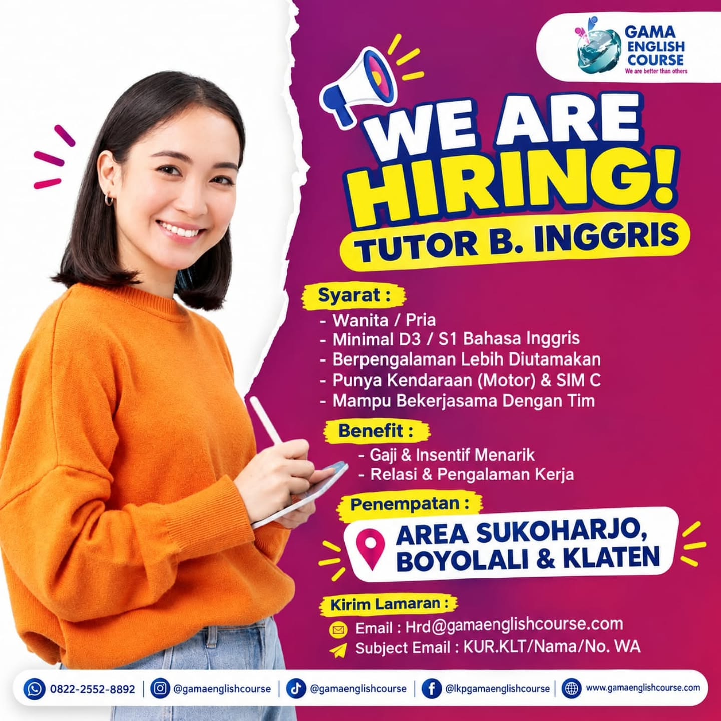 Poster Lowongan Kerja Tutor B. Inggris - Gama English Course
