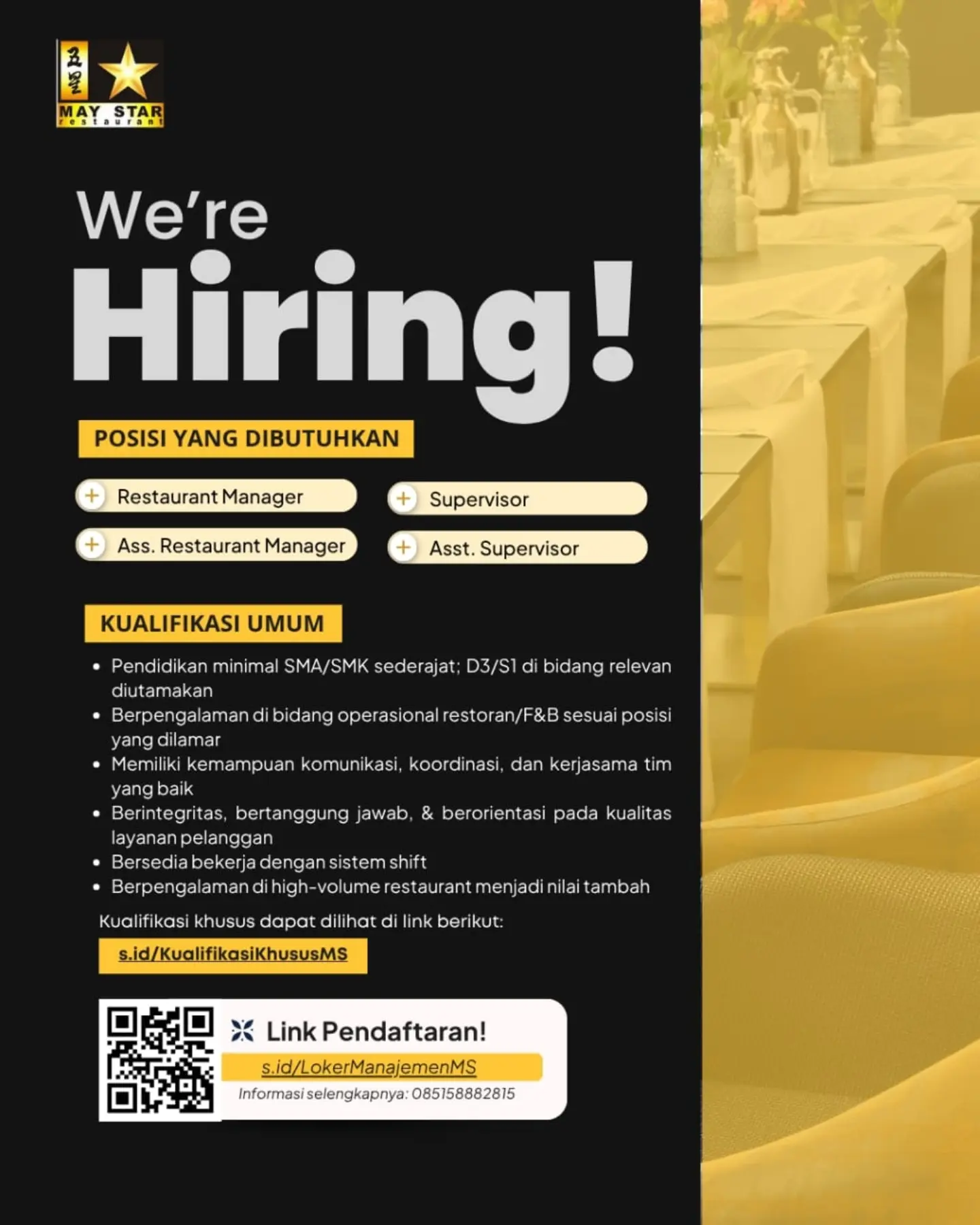 Poster Lowongan Kerja May Star Restaurant Slide 1
