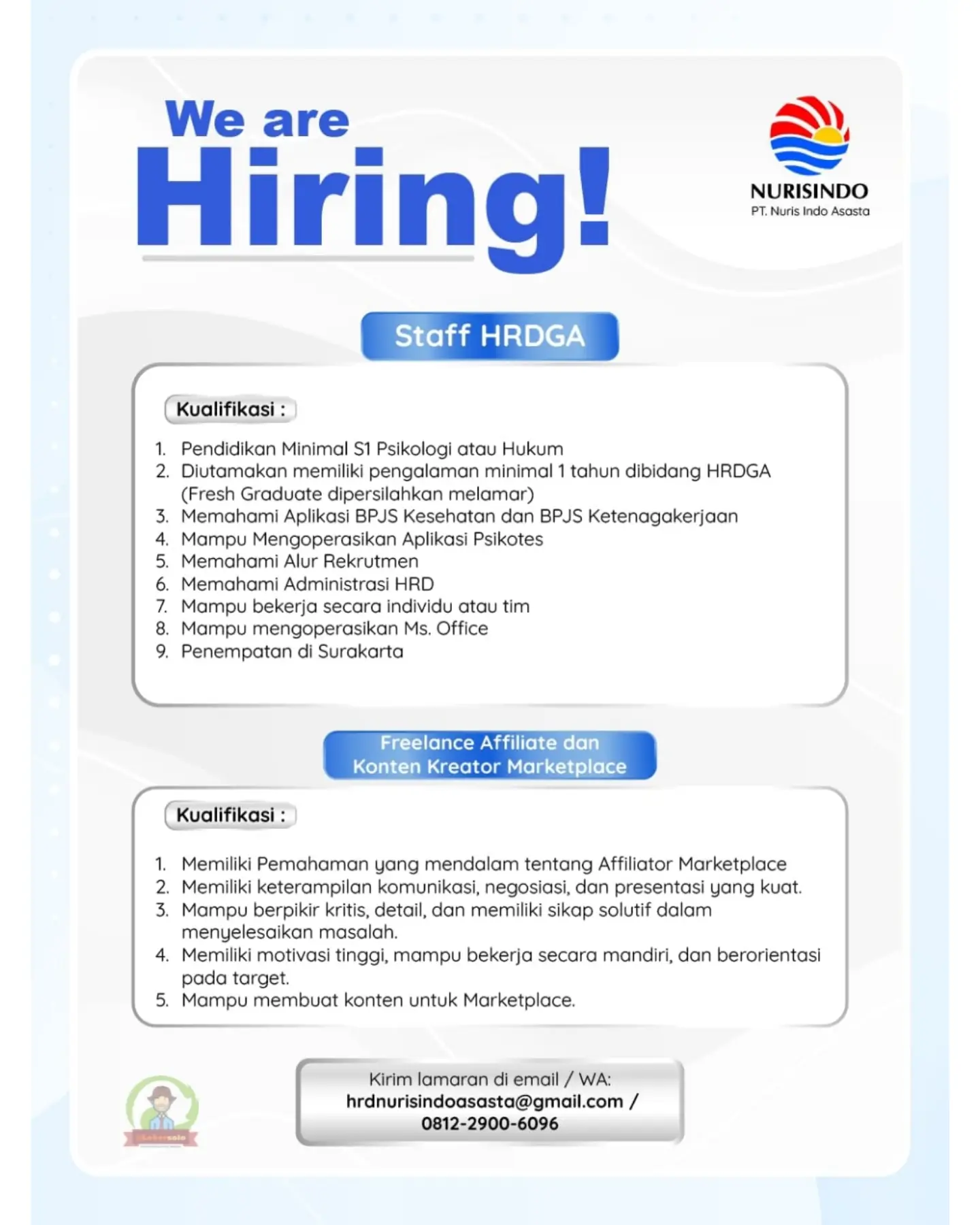 Poster Lowongan Kerja PT. Nuris Indo Asasta