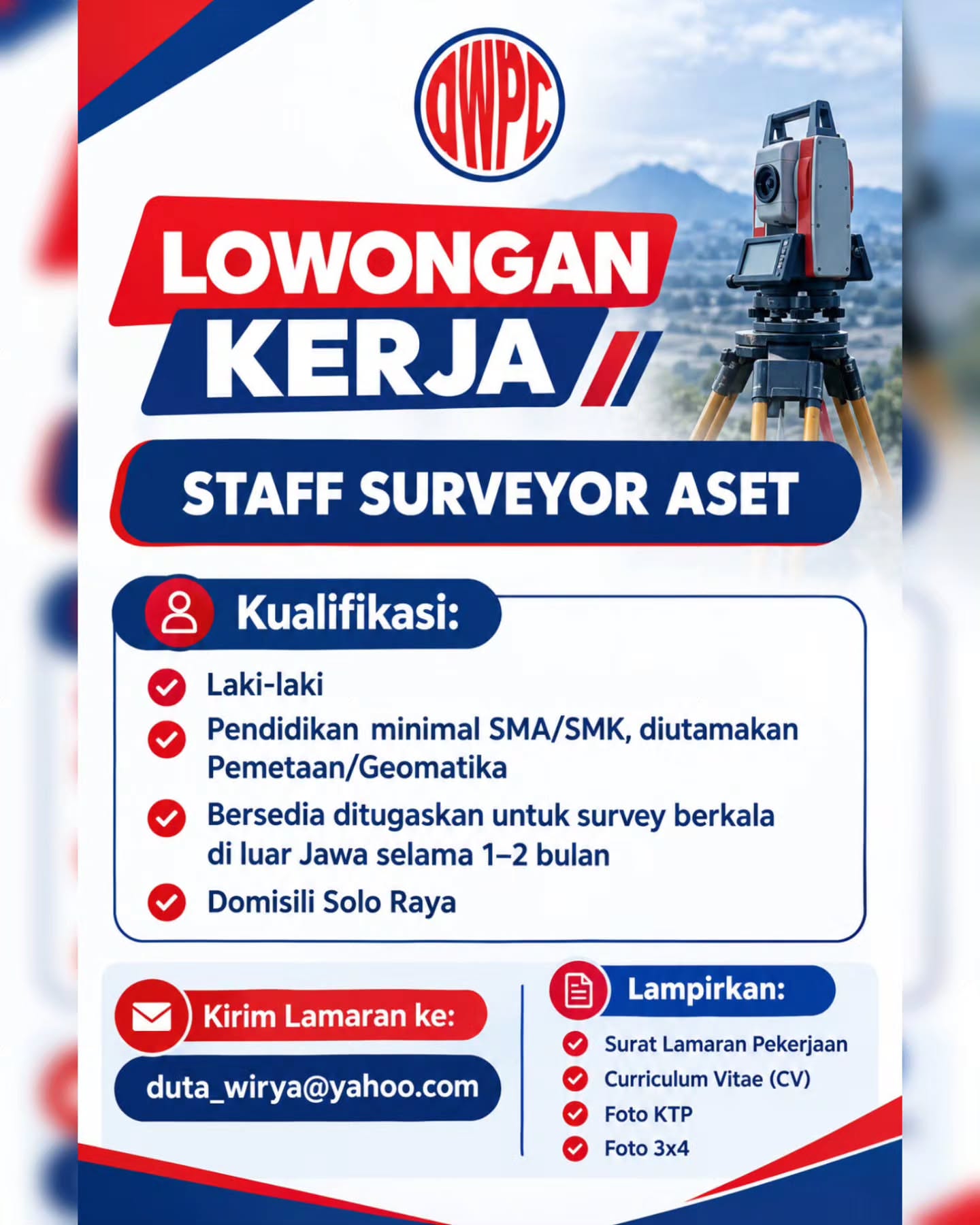 Poster Lowongan Kerja Staff Surveyor Aset - DWPD (Duta Wirya)