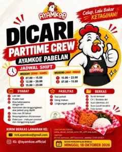 Lowongan Kerja Part-Time Crew di AyamKoe Pabelan (Pabelan, Kartasura, Sukoharjo)