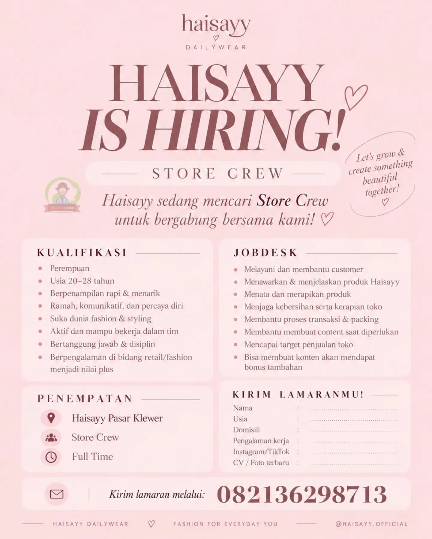 Poster Lowongan Kerja Store Crew - Haisayy Dailywear