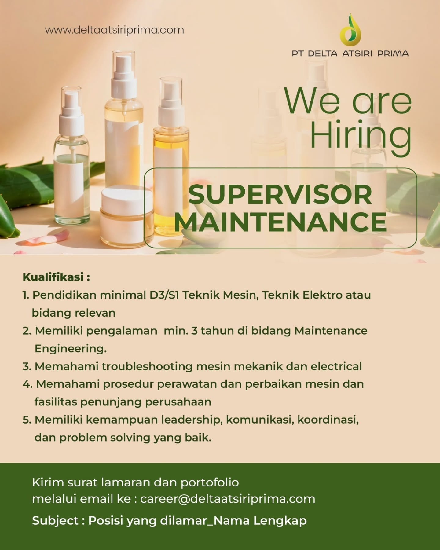 Poster Lowongan Kerja PT Delta Atsiri Prima Slide 1