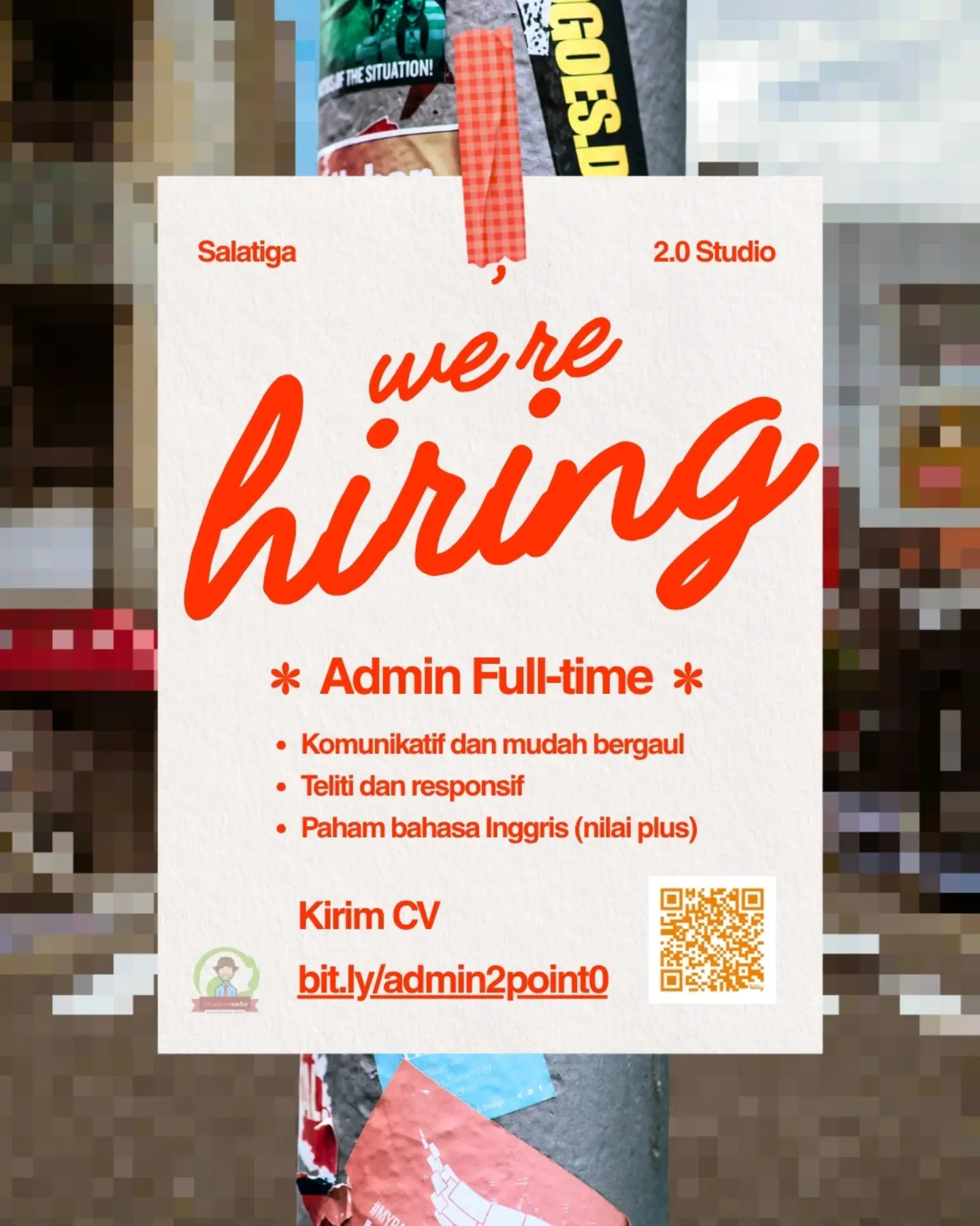 Poster Lowongan Kerja Admin Full-time - 2.0 Studio
