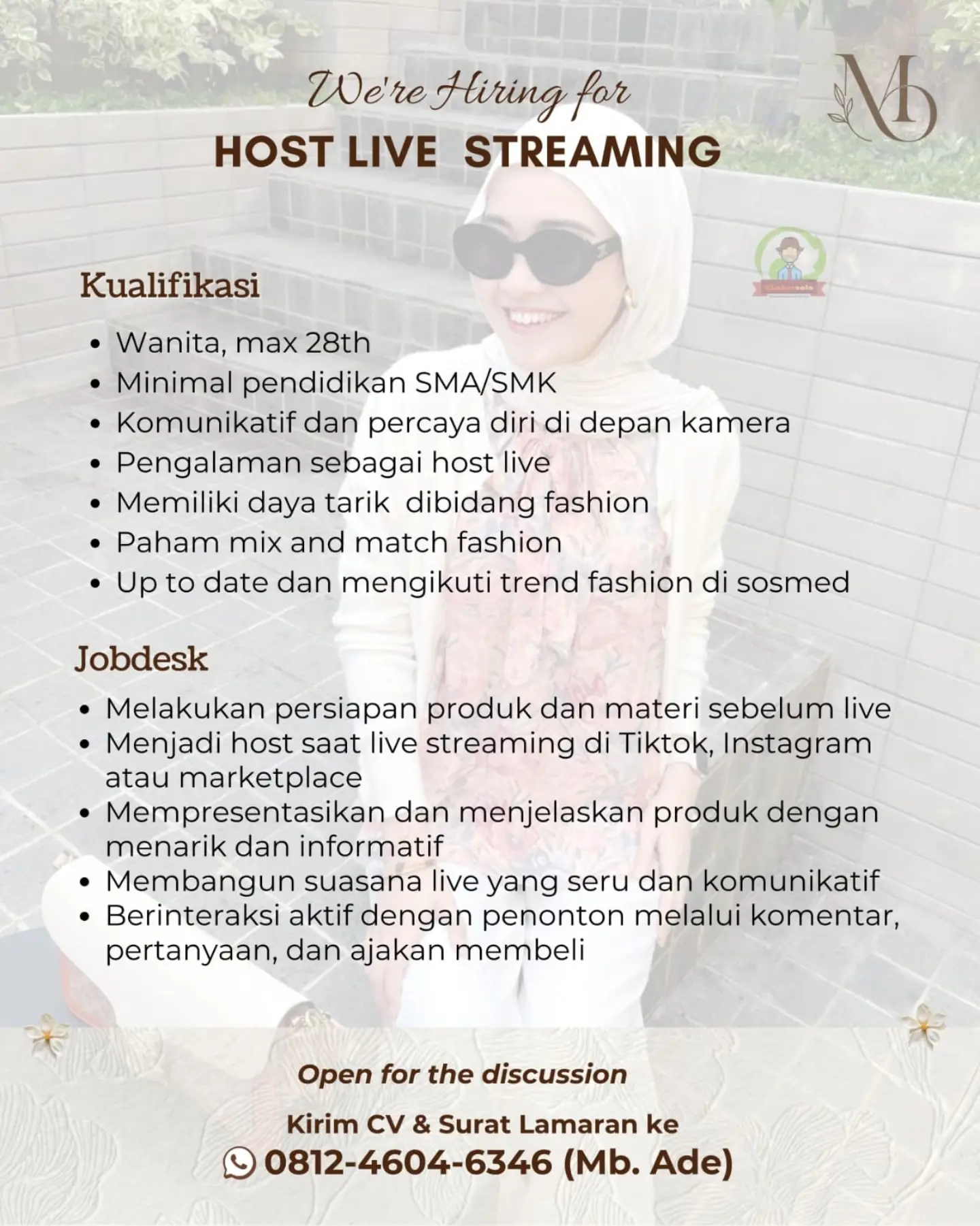 Poster Lowongan Kerja Host Live Streaming - Melle Outfit