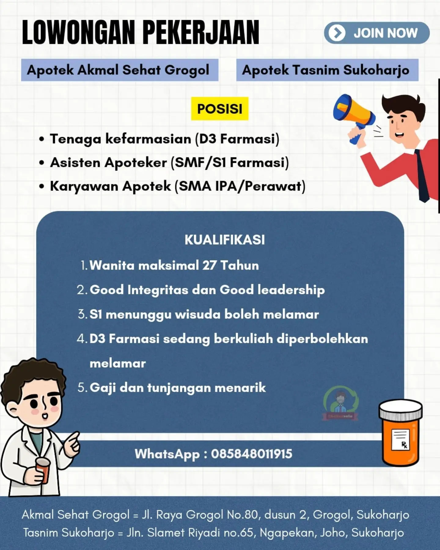 Poster Lowongan Kerja Apotek Akmal Sehat & Apotek Tasnim