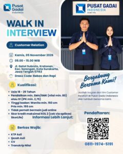 Lowongan Kerja Customer Relation di Pusat Gadai Indonesia (Solo (Jl. Gatot Subroto, Kratonan, Kec. Serengan, Kota Surakarta))