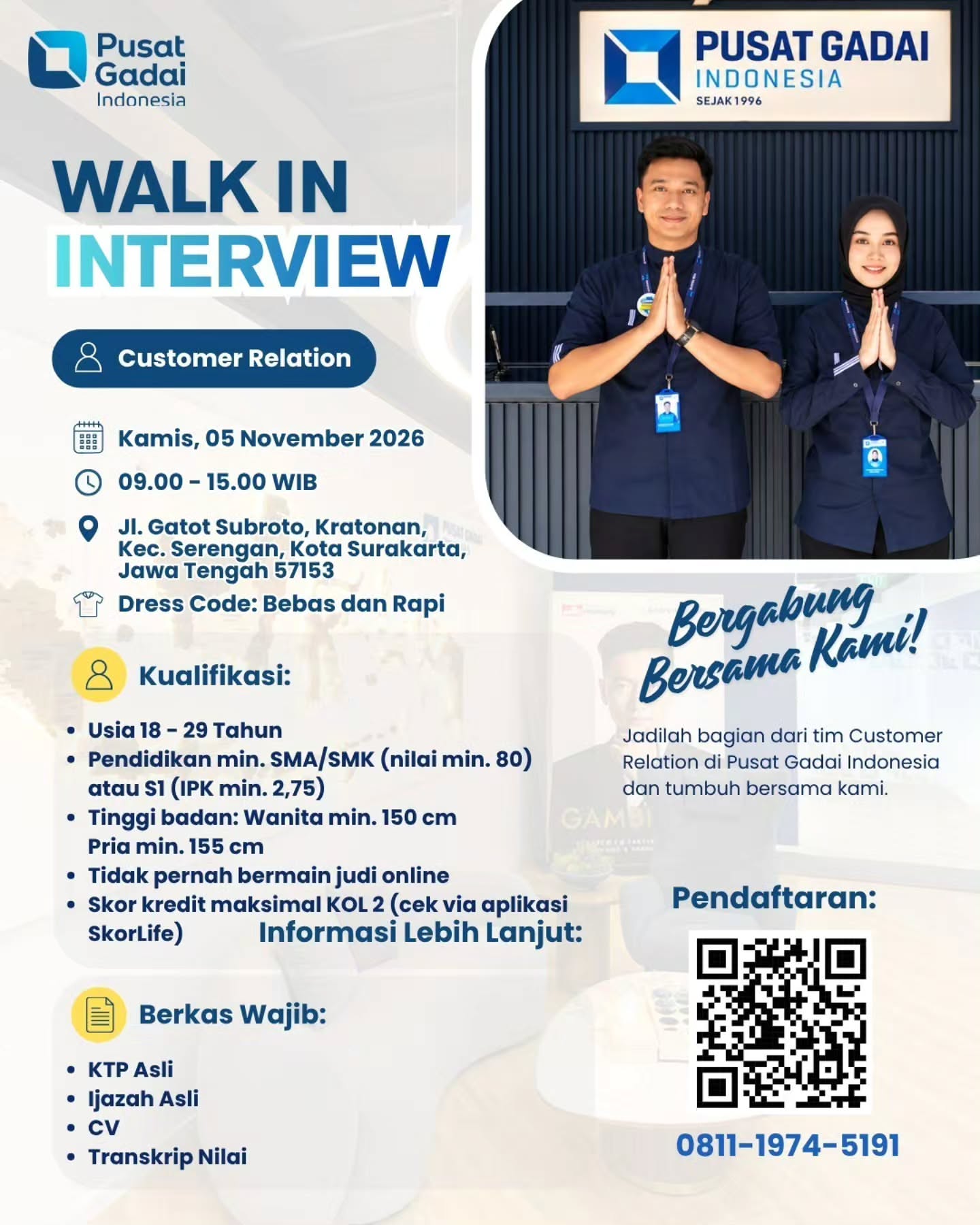 Poster Lowongan Kerja Customer Relation - Pusat Gadai Indonesia