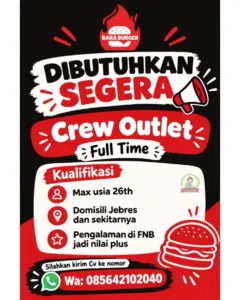 Lowongan Kerja Crew Outlet di Bara Burger (Jebres, Surakarta)