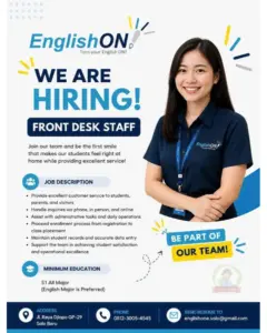 Lowongan Kerja di EnglishON (English One) (Front Desk Staff & Office Boy) – Sukoharjo