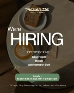 Lowongan Kerja di Maison 114 Cafe & Eatery (Cook Helper, Barista, & Administration Staff) – Solo