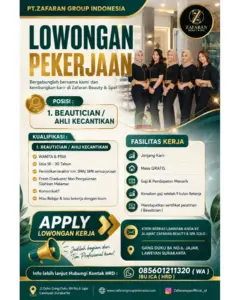 Lowongan Kerja Beautician / Ahli Kecantikan di PT Zafaran Group Indonesia (Zafaran Beauty & Spa) (Surakarta)