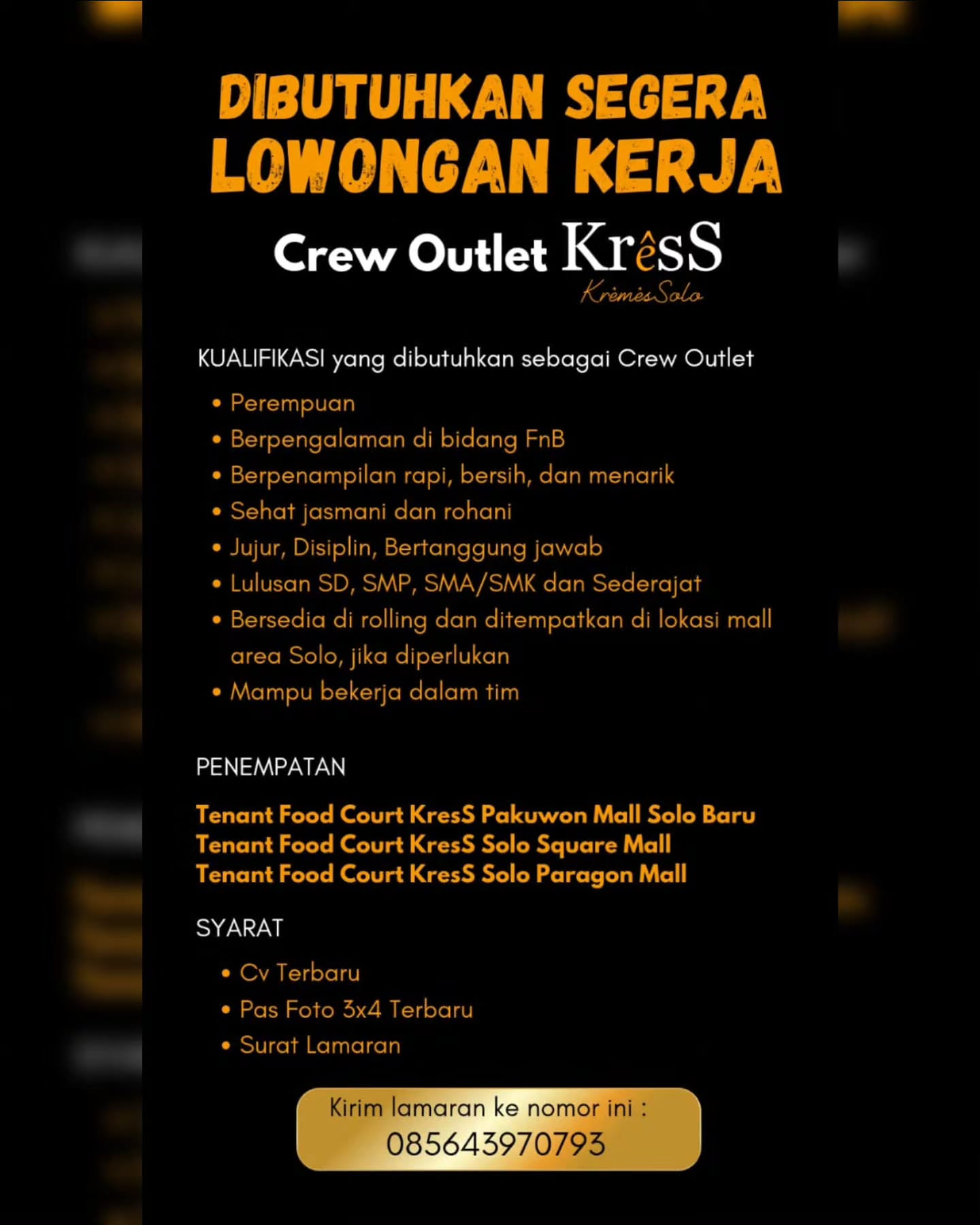 Poster Lowongan Kerja Crew Outlet - KresS Kremes Solo