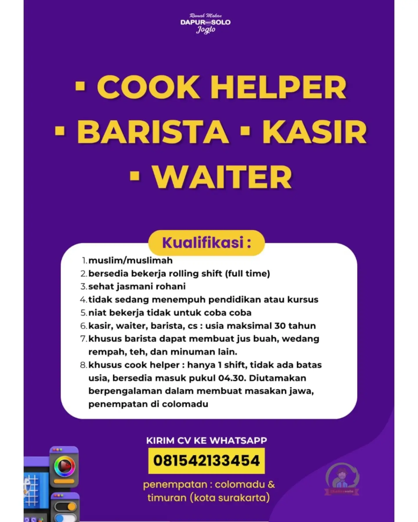 Poster Lowongan Kerja Rumah Makan Dapur Solo Joglo