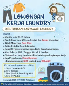 Lowongan Kerja Karyawati Laundry di Laundry Mbok Pani (Solo Baru, Sukoharjo)