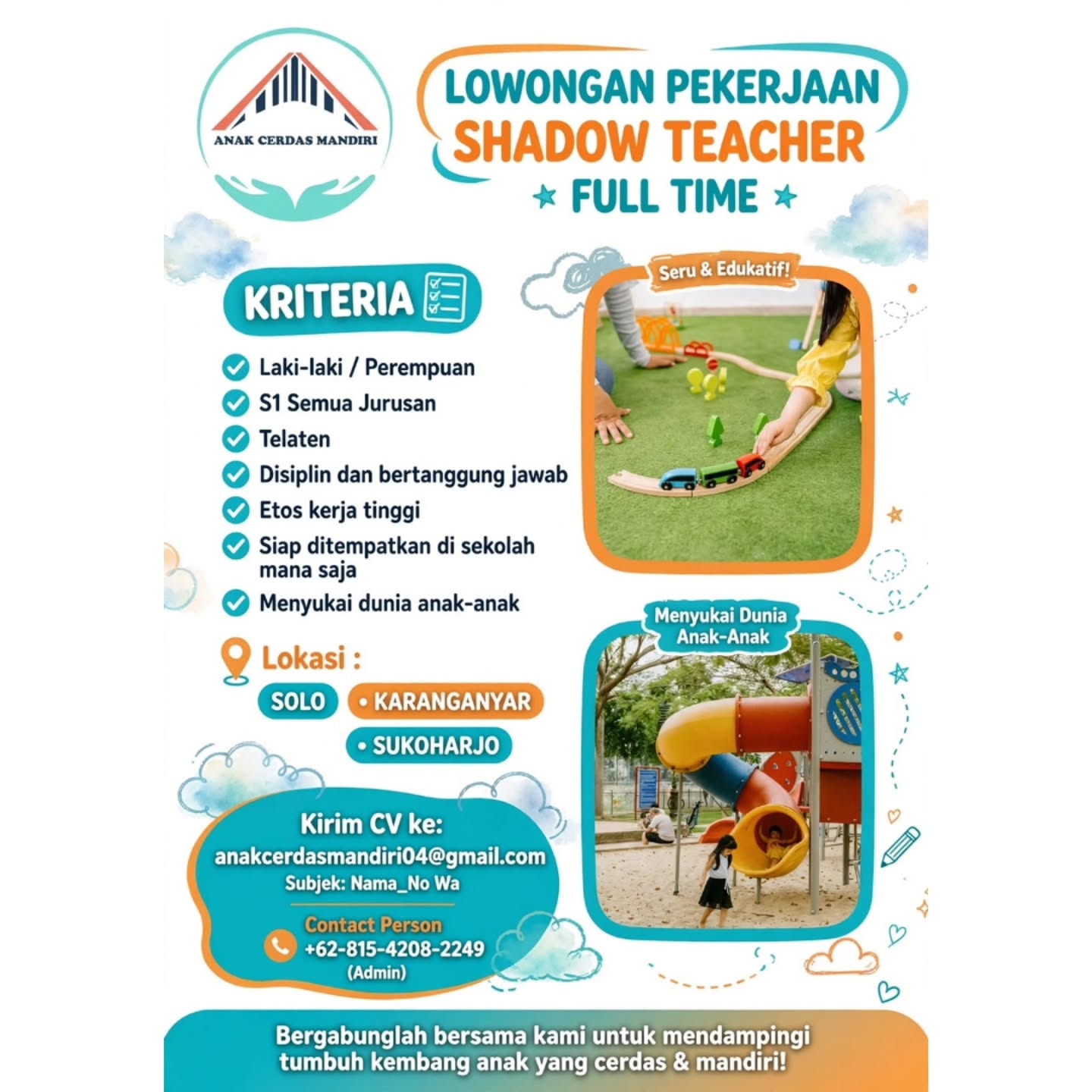 Poster Lowongan Kerja Shadow Teacher - Anak Cerdas Mandiri