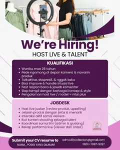 Lowongan Kerja di Cilily Official Store (5 Posisi (Host Live & Talent, Staff Gudang, dll)) – Solo