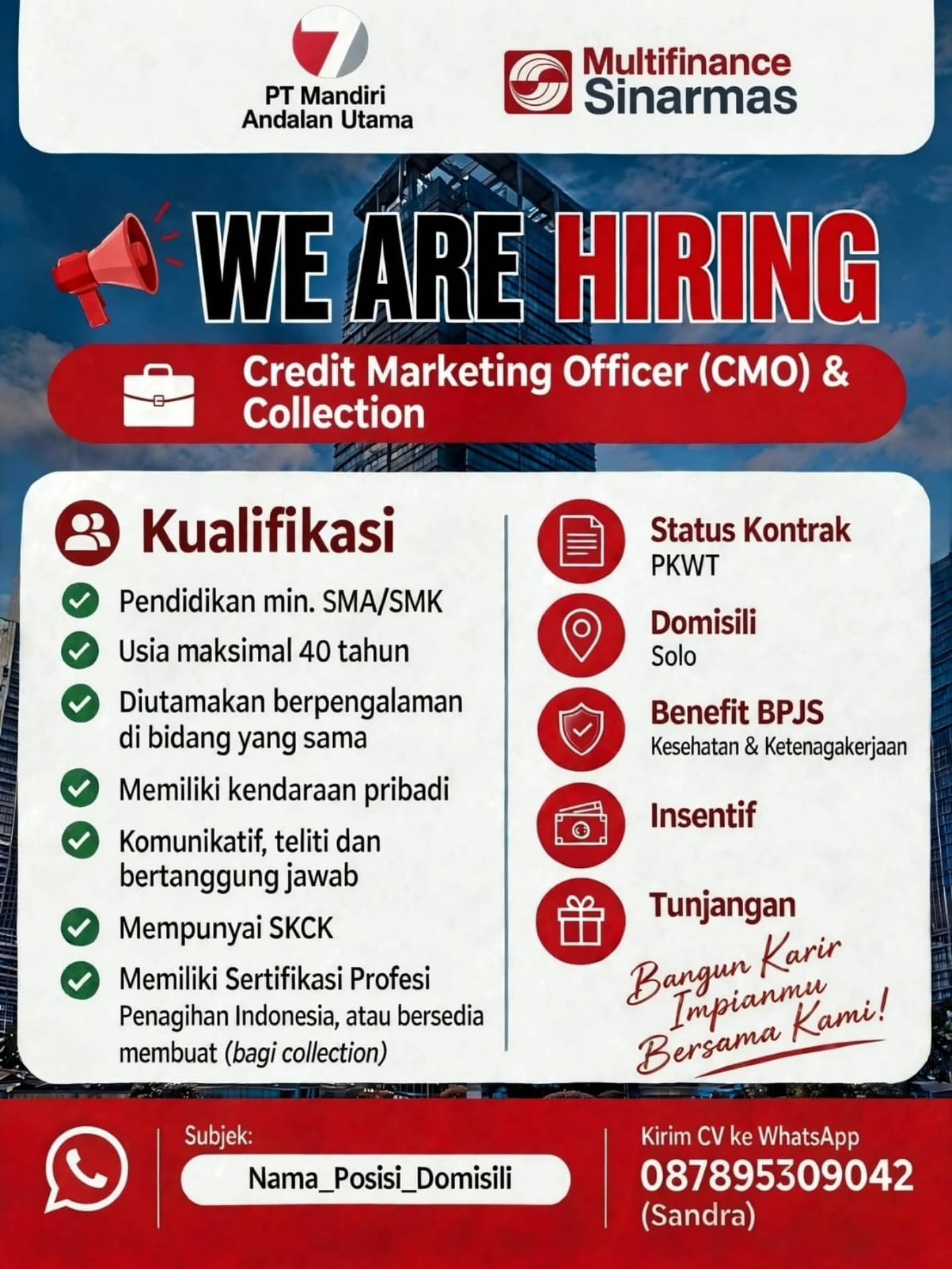 Poster Lowongan Kerja PT Mandiri Andalan Utama (Multifinance Sinarmas)