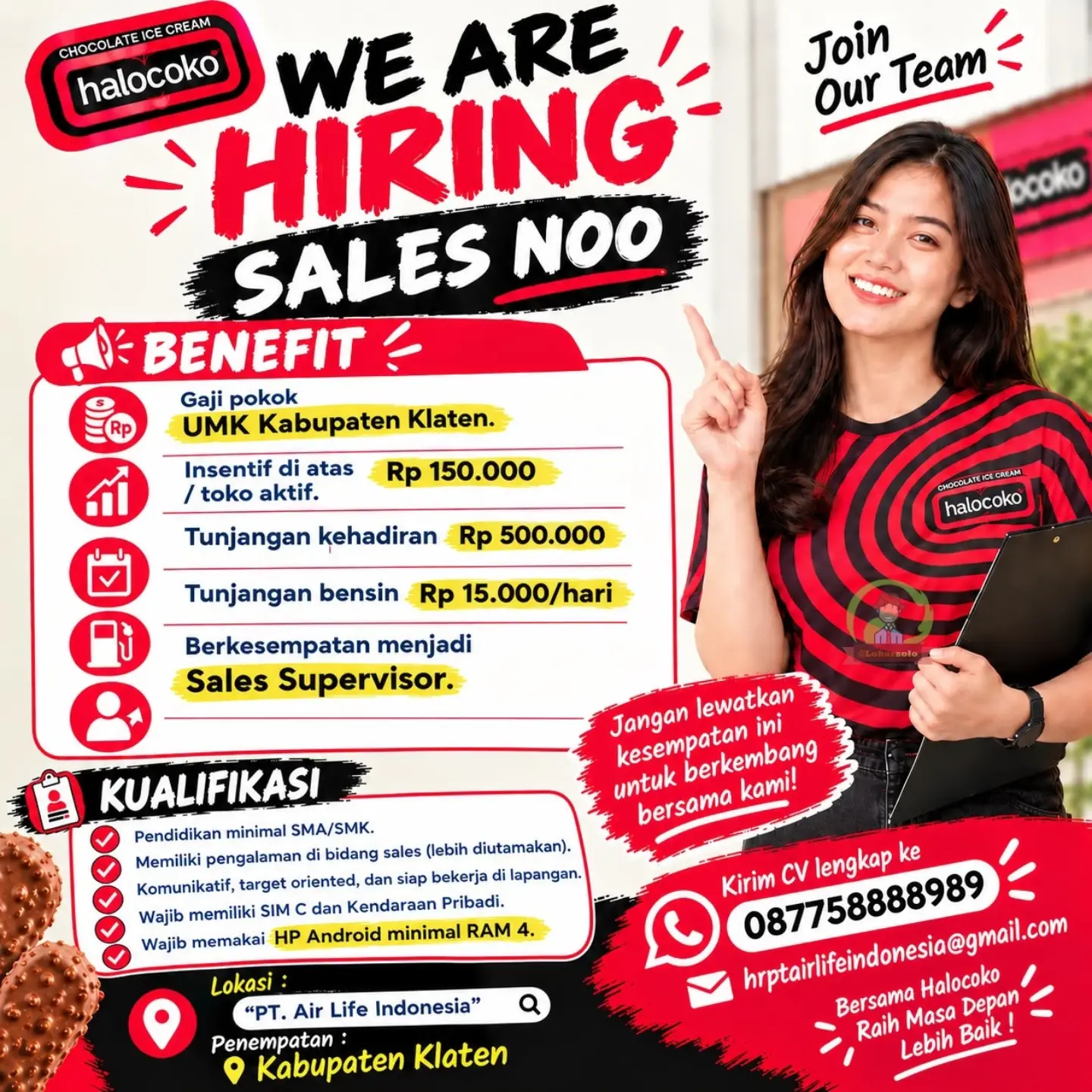 Poster Lowongan Kerja PT Air Life Indonesia (Halocoko Klaten) Slide 1