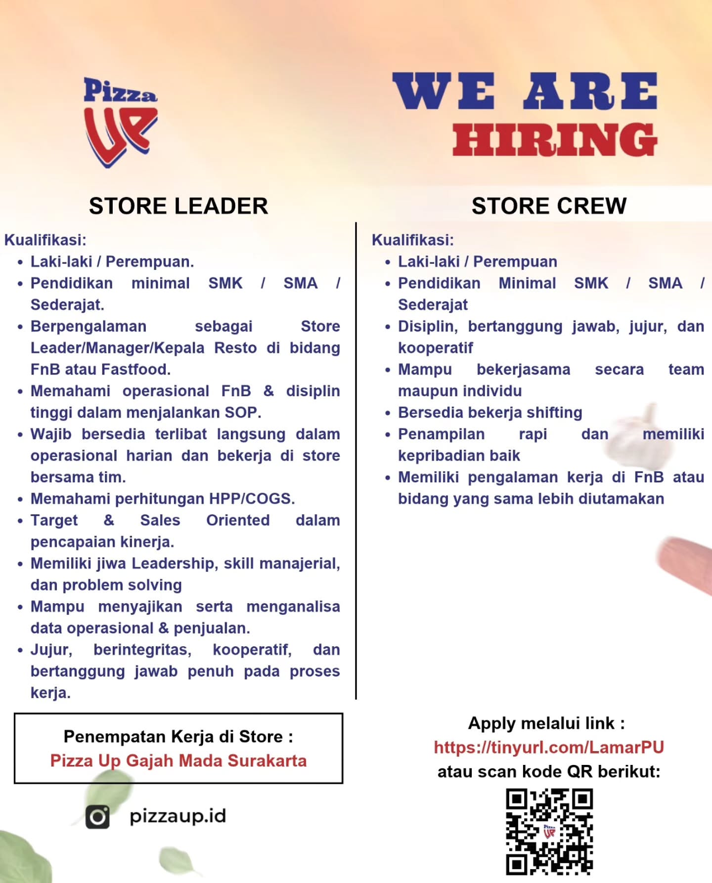 Poster Lowongan Kerja Pizza Up