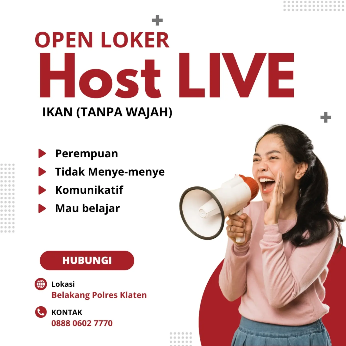 Poster Lowongan Kerja Host Live Ikan (Tanpa Wajah) - Host Live Ikan Klaten