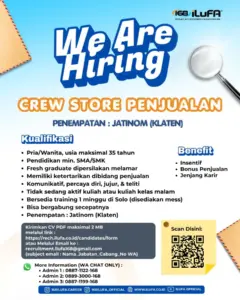Lowongan Kerja Crew Store Penjualan di 168 iLUFA Pusat Accessories Handphone (Jatinom, Klaten)