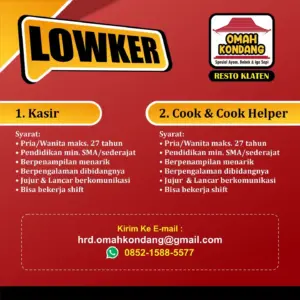 Lowongan Kerja di Omah Kondang Resto (Kasir & Cook & Cook Helper) – Klaten