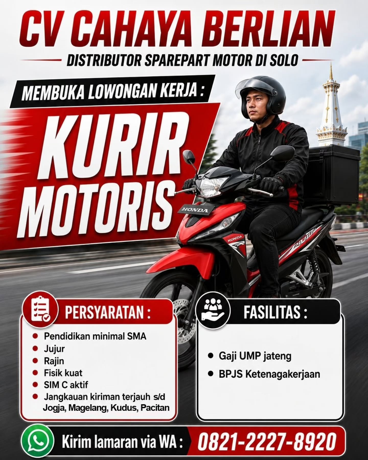 Poster Lowongan Kerja Kurir Motoris - CV Cahaya Berlian