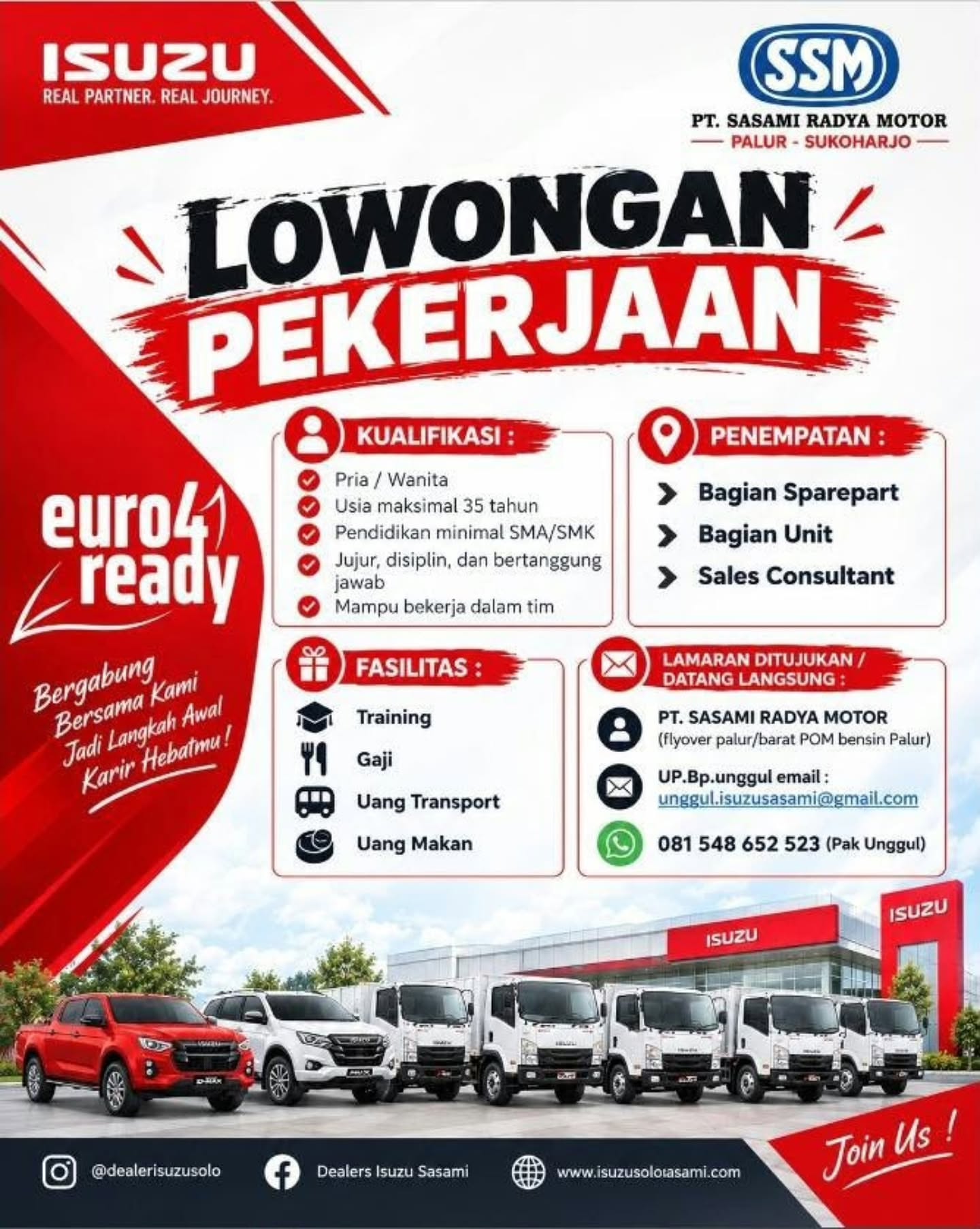 Poster Lowongan Kerja PT. Sasami Radya Motor (Isuzu)