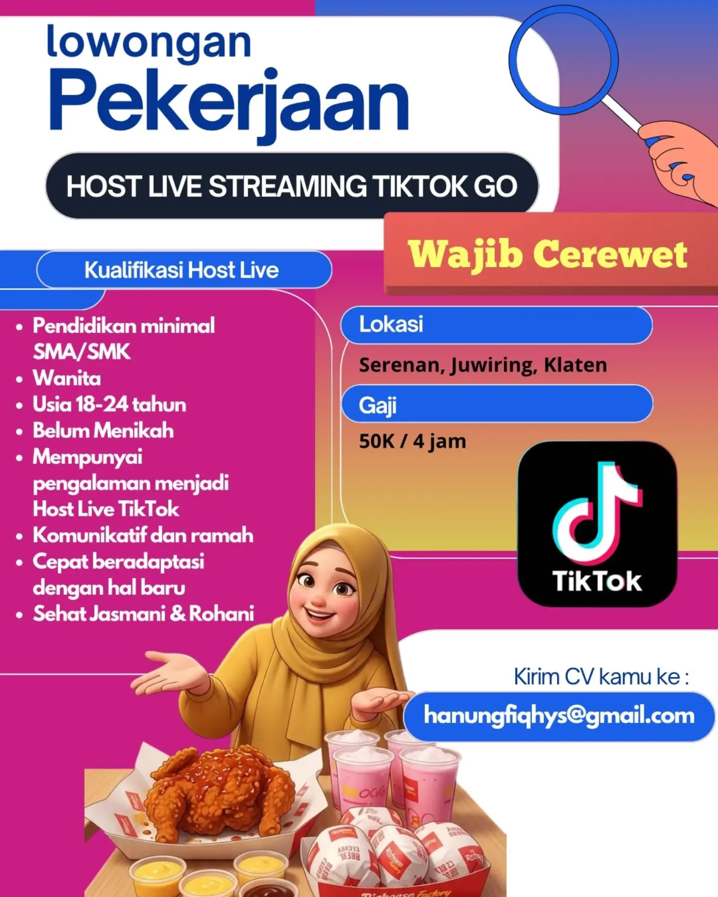 Poster Lowongan Kerja Host Live Streaming TikTok GO - TikTok GO