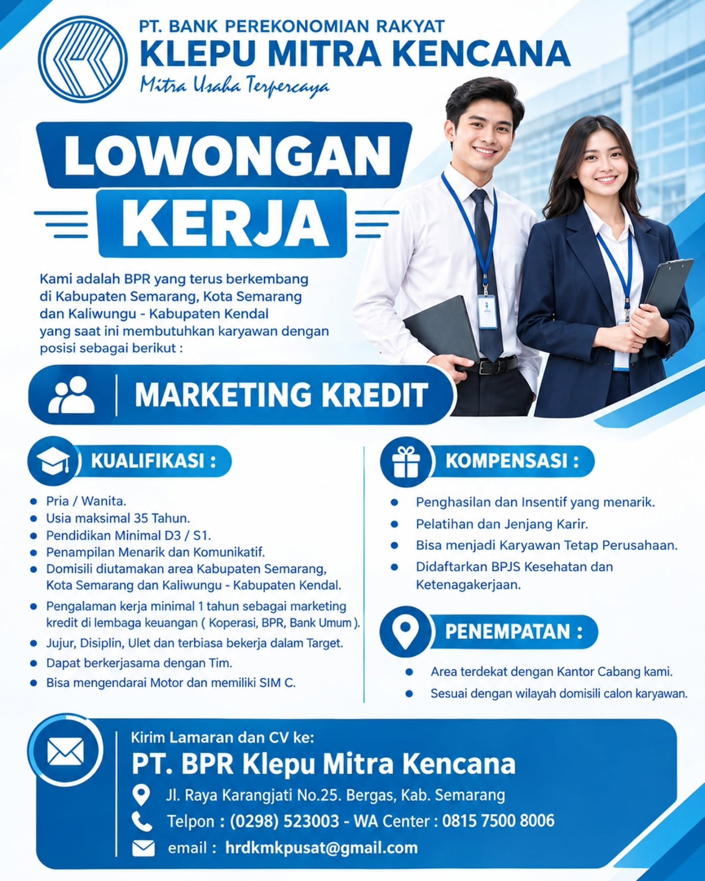 Poster Lowongan Kerja Marketing Kredit - PT BPR Klepu Mitra Kencana