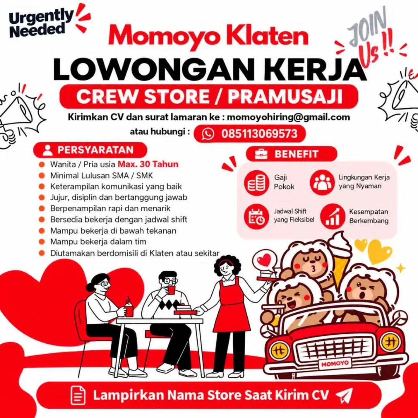 Poster Lowongan Kerja Crew Store / Pramusaji - Momoyo Klaten