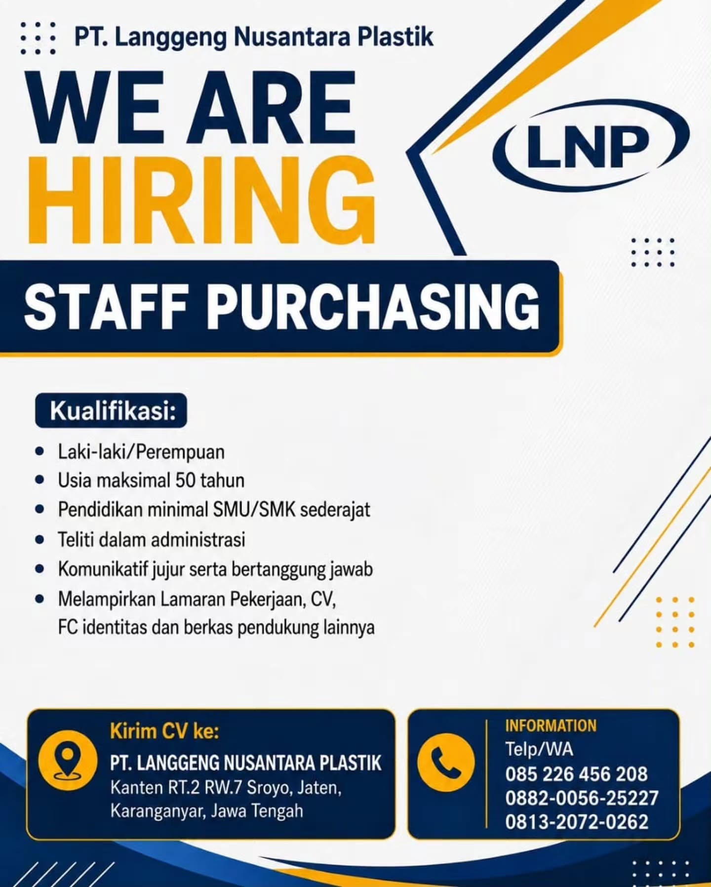 Poster Lowongan Kerja SERABUTAN - PT. Langgeng Nusantara Plastik