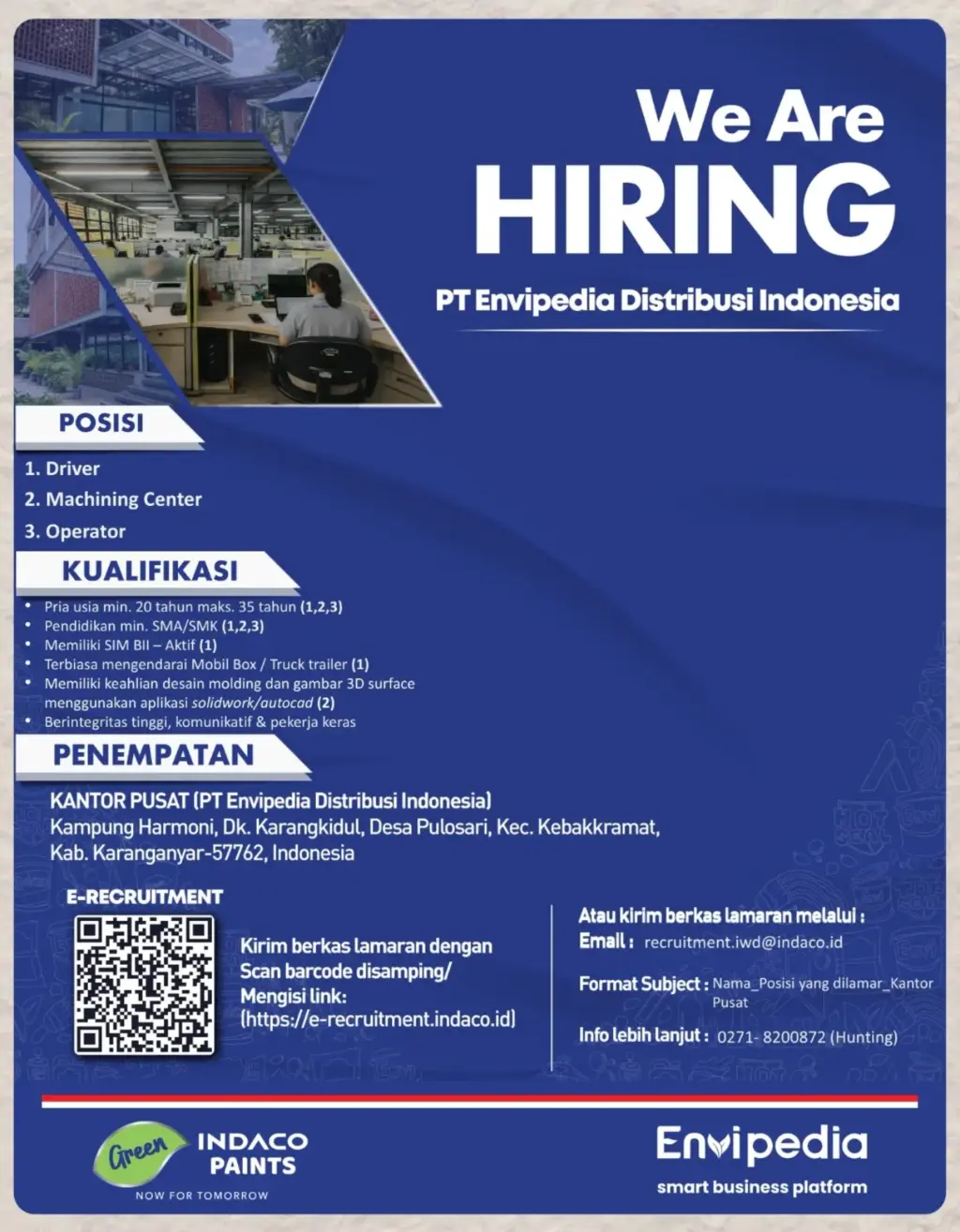 Poster Lowongan Kerja Driver - PT Envipedia Distribusi Indonesia