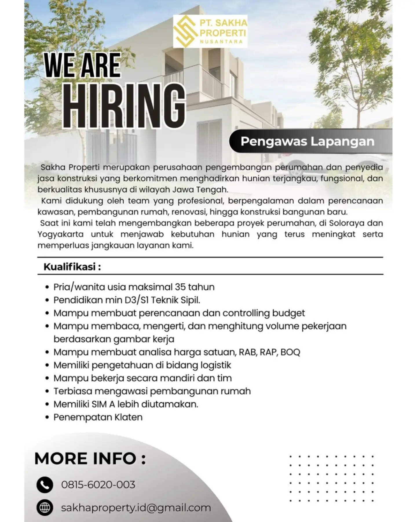 Poster Lowongan Kerja PT Sakha Properti Nusantara Slide 1