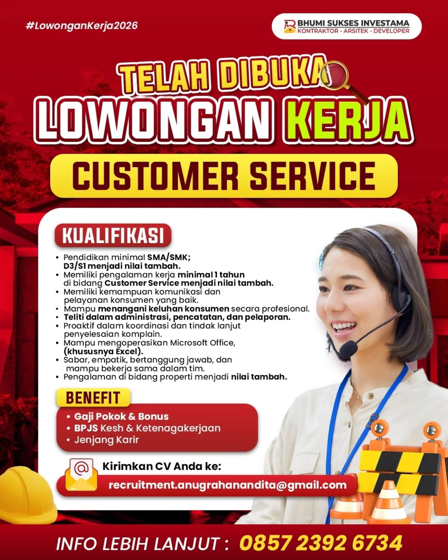 Poster Lowongan Kerja Customer Service - Bhumi Sukses Investama