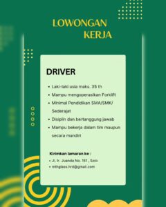 Lowongan Kerja Driver di MTH Glass (Solo)